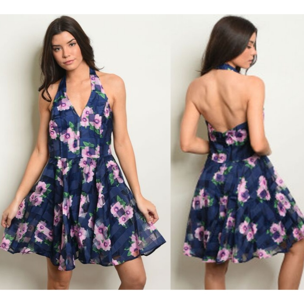 Navy and Purple Flare Dress